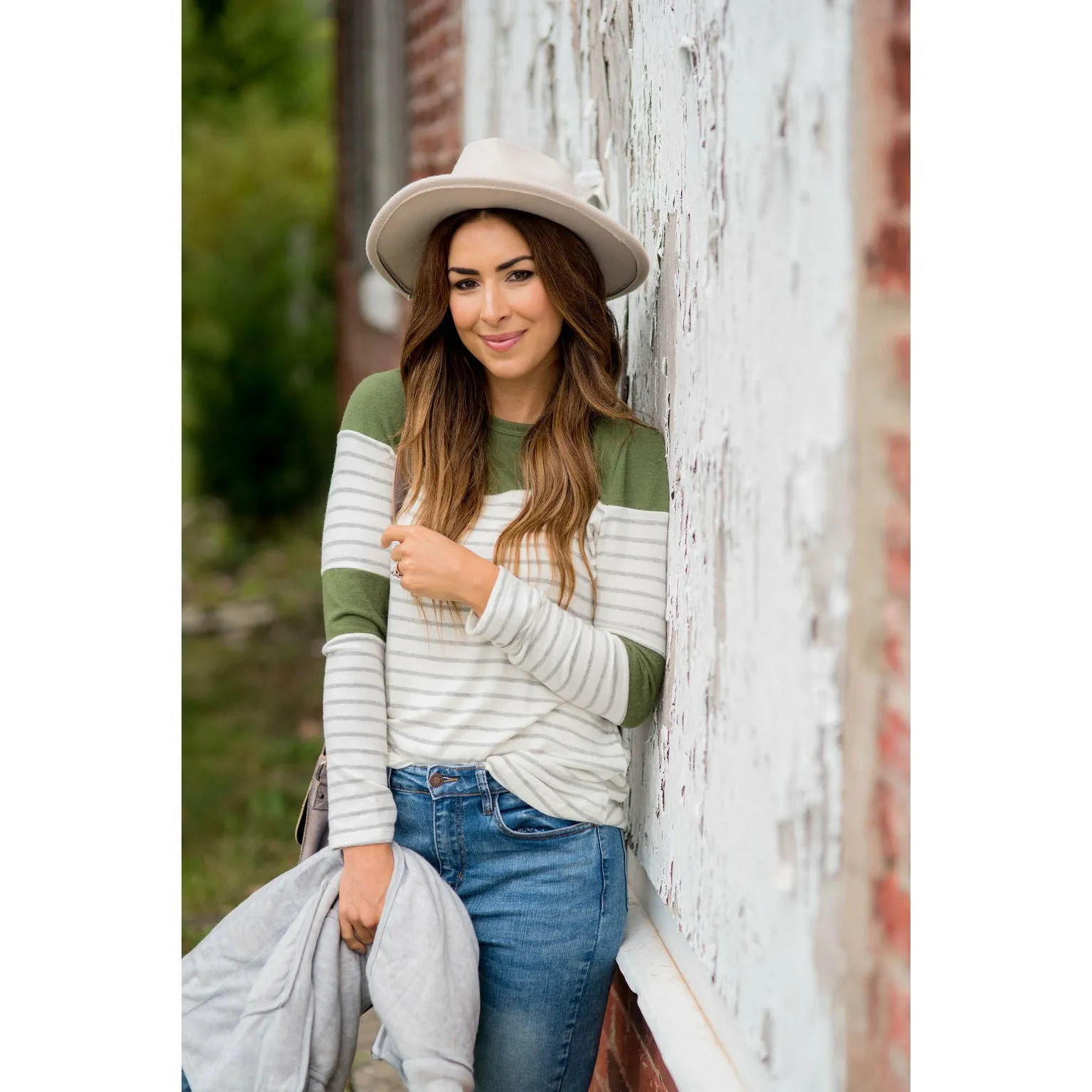 Striped Color Blocked Long Sleeve Tee