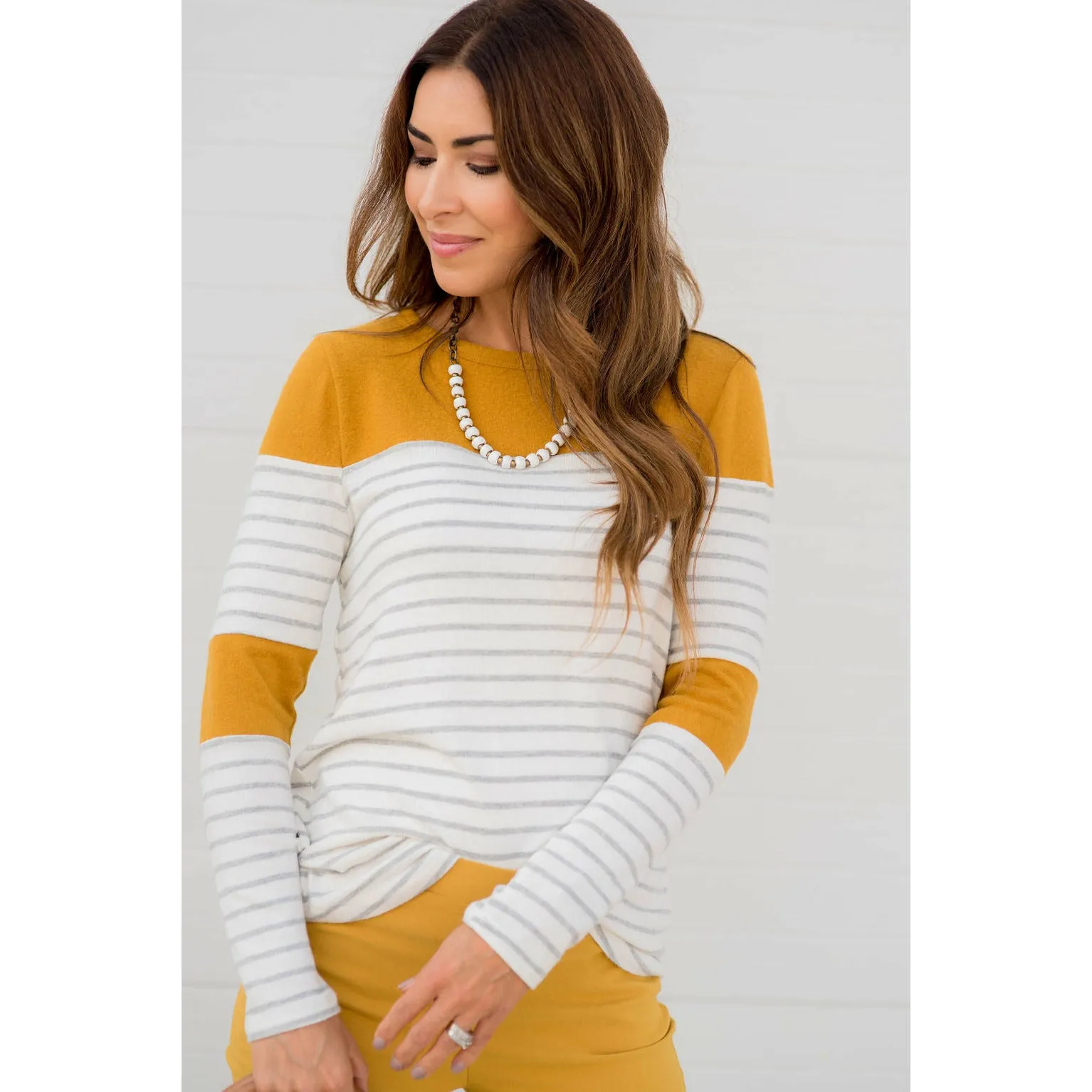 Striped Color Blocked Long Sleeve Tee