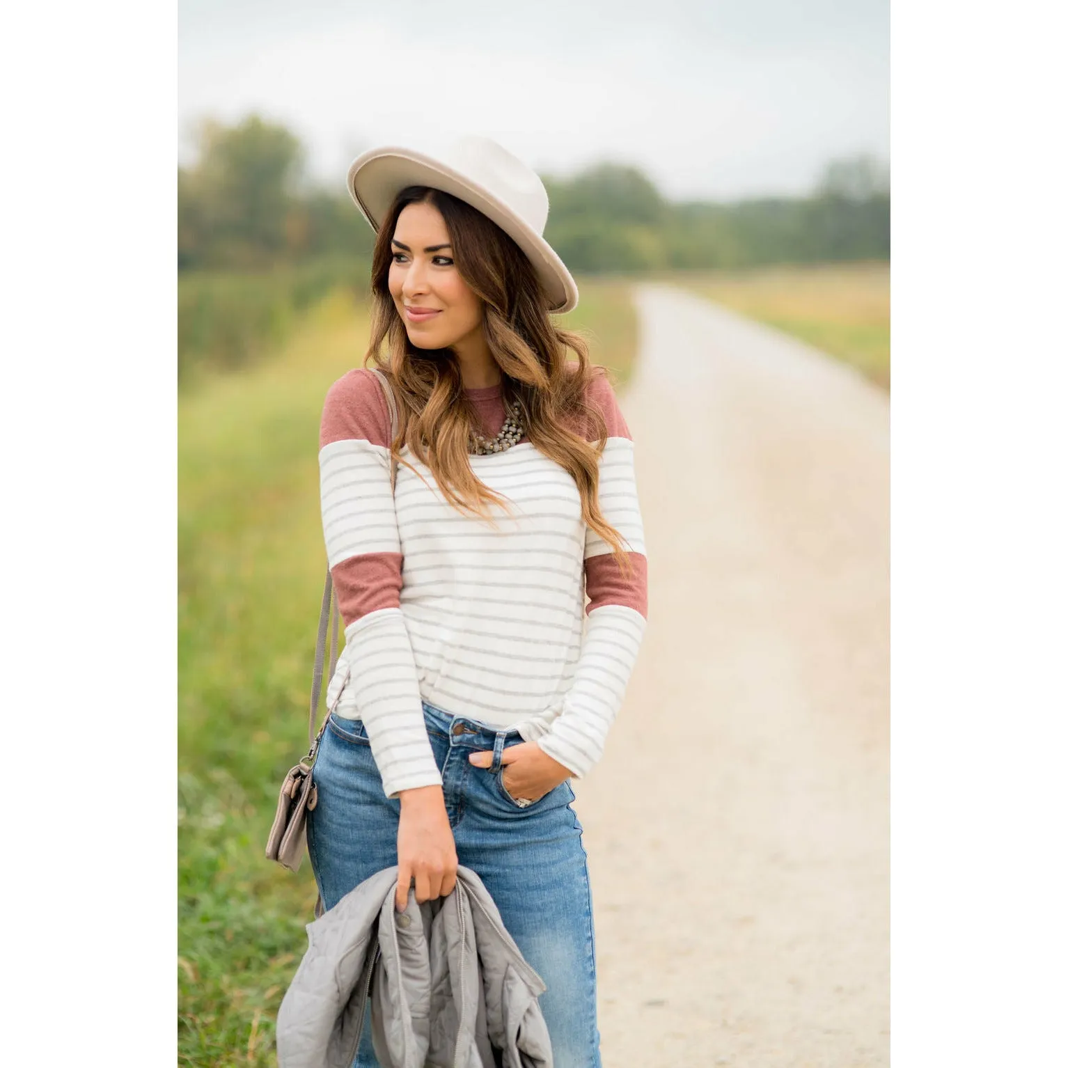 Striped Color Blocked Long Sleeve Tee