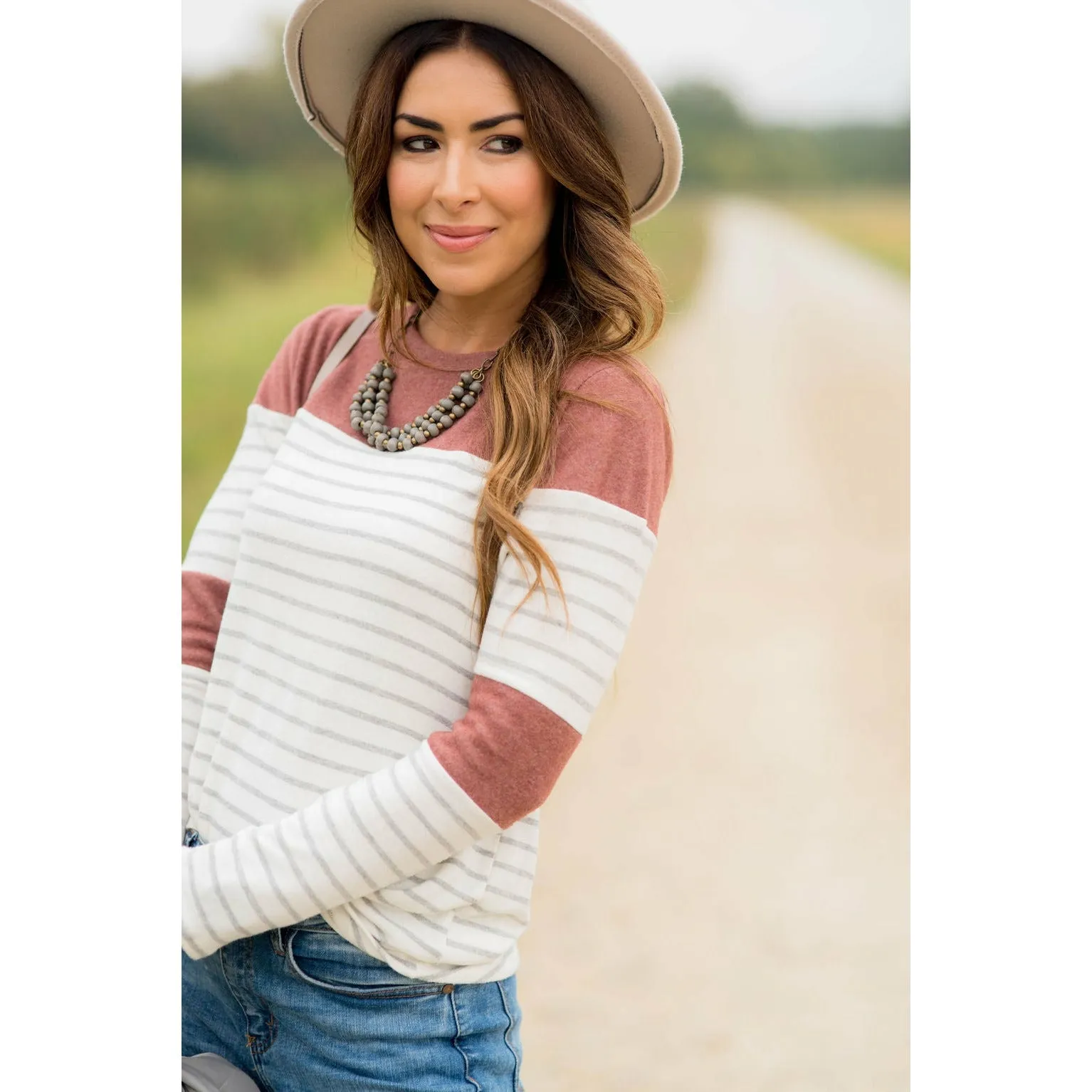 Striped Color Blocked Long Sleeve Tee