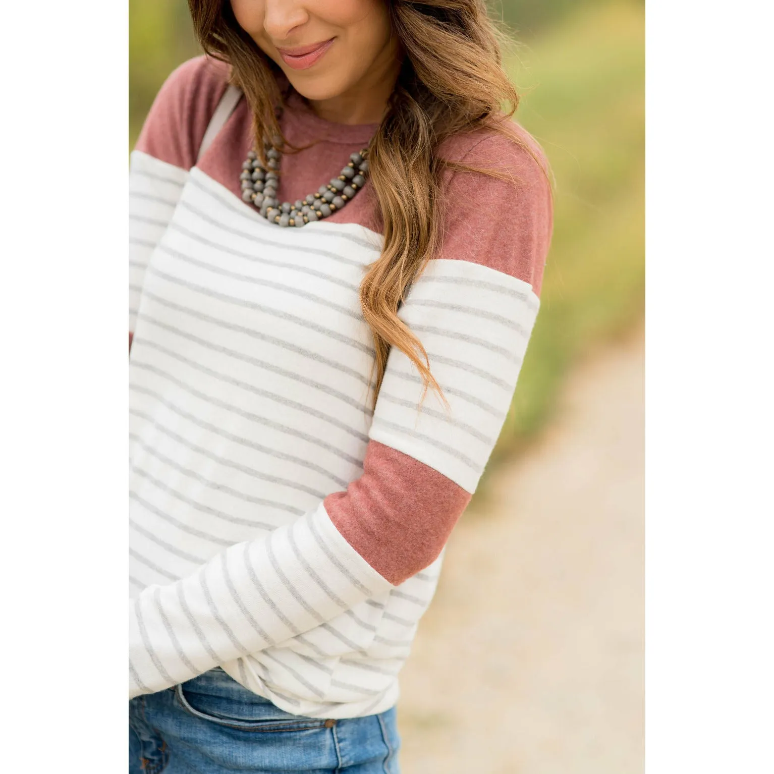 Striped Color Blocked Long Sleeve Tee