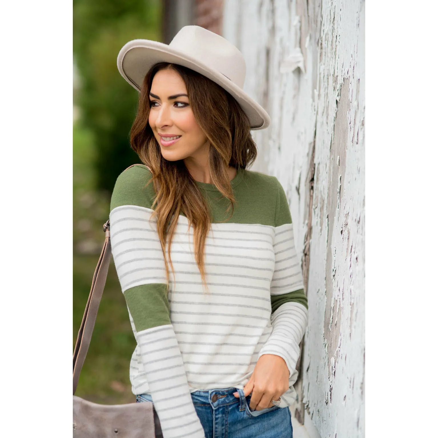 Striped Color Blocked Long Sleeve Tee