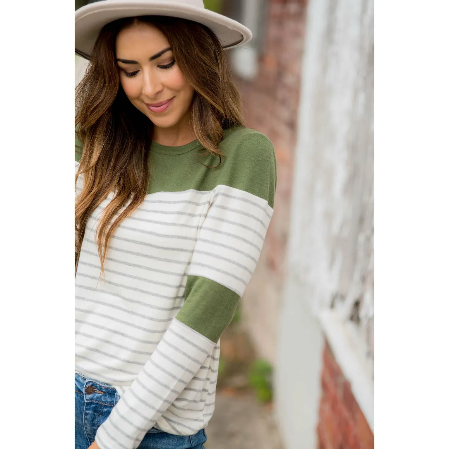 Striped Color Blocked Long Sleeve Tee