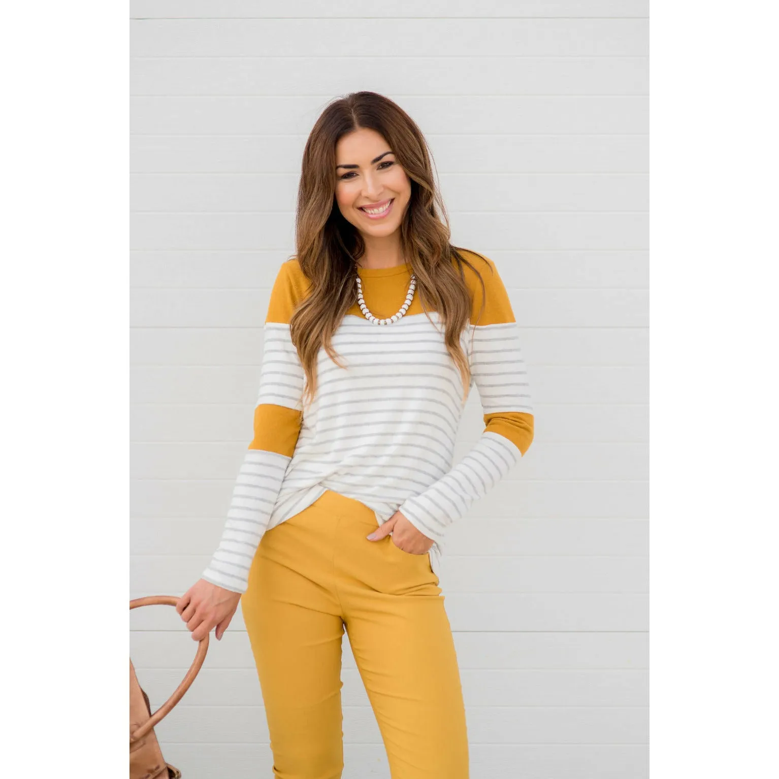 Striped Color Blocked Long Sleeve Tee