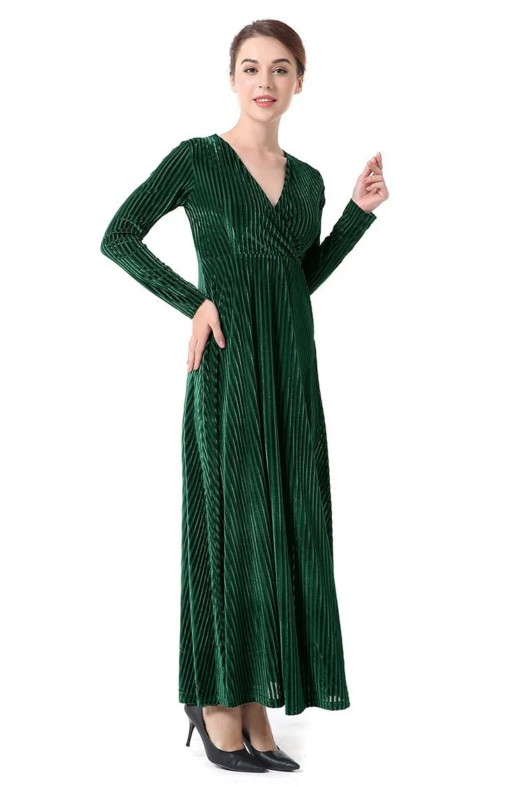 V-Neck Velvet Evening Dress