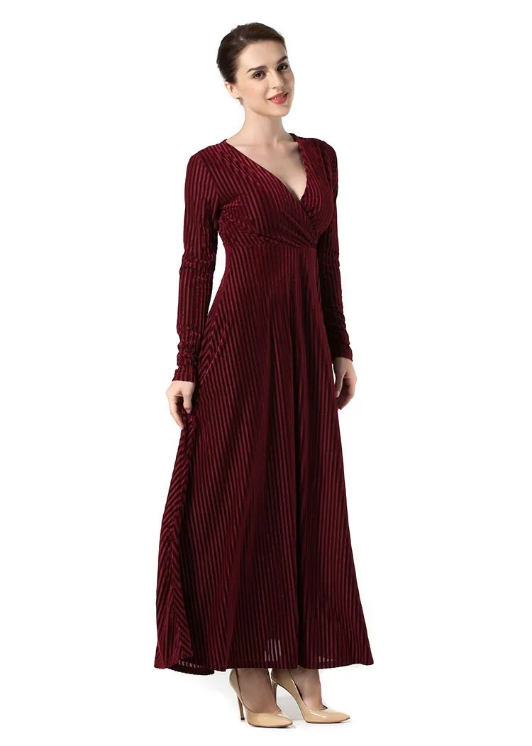 V-Neck Velvet Evening Dress