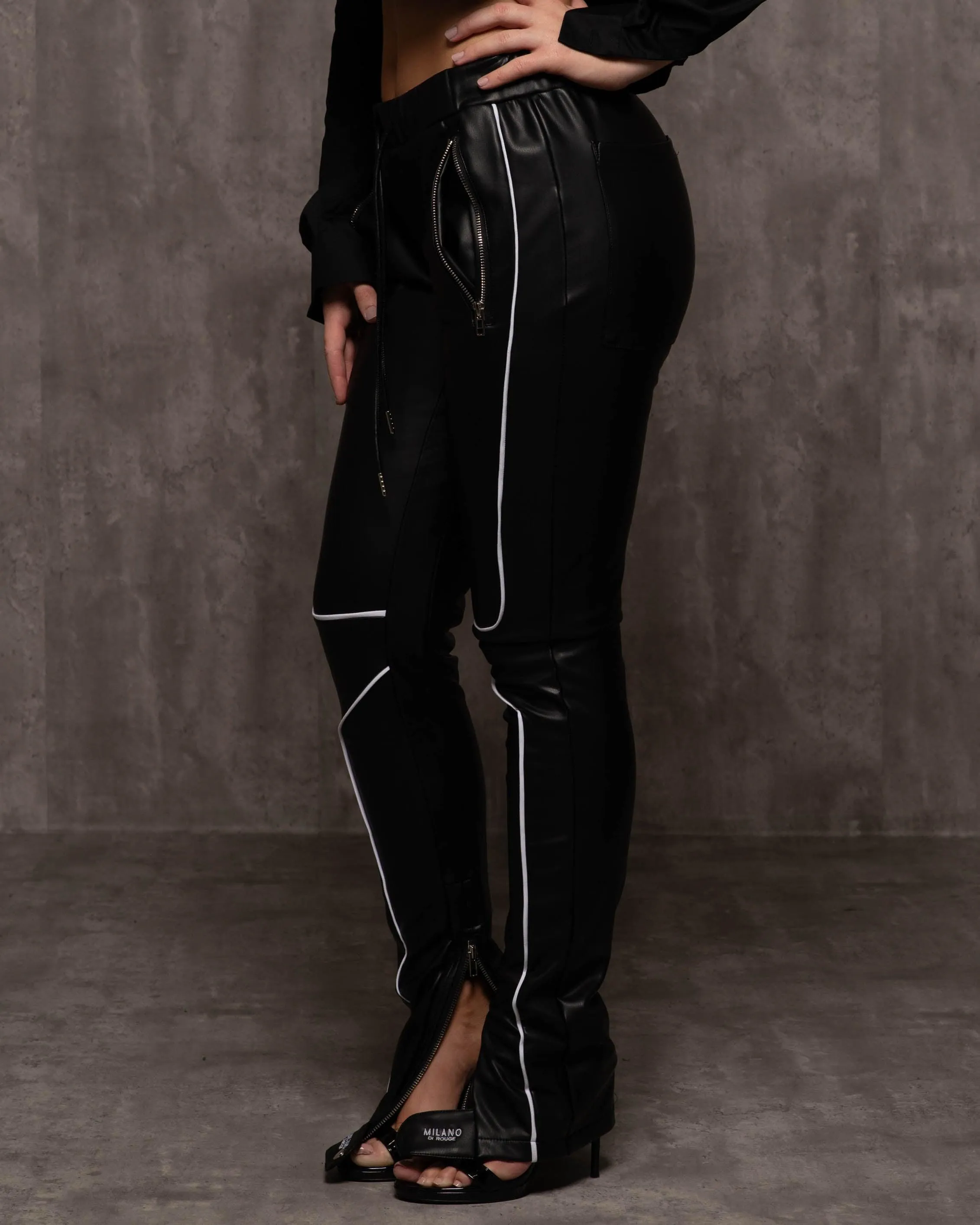 Vegan Leather Panel Pants