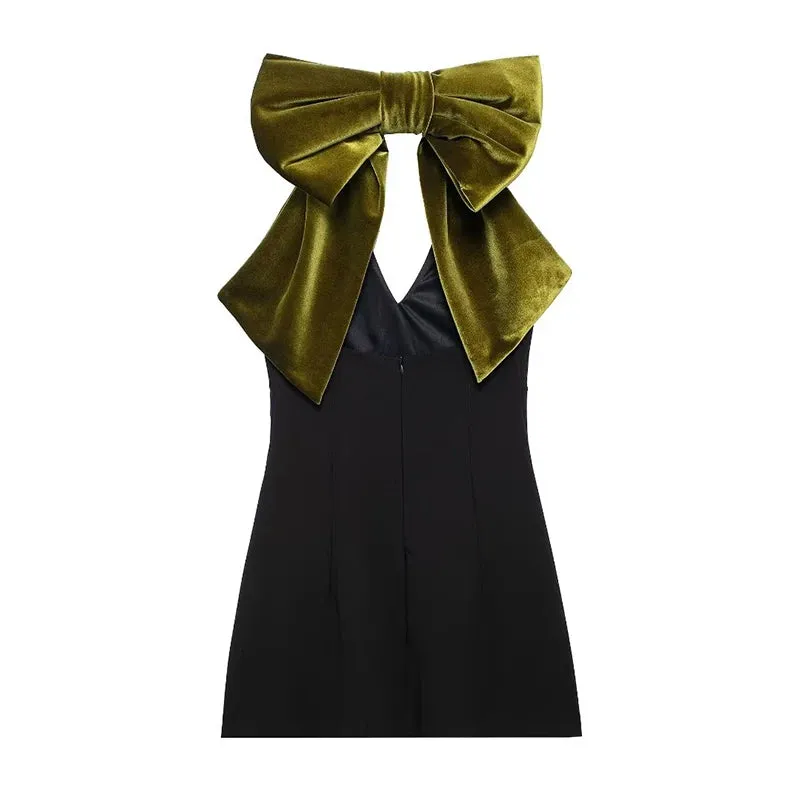 Velvet Mini Dress with Dramatic Bow for Fashion Lovers