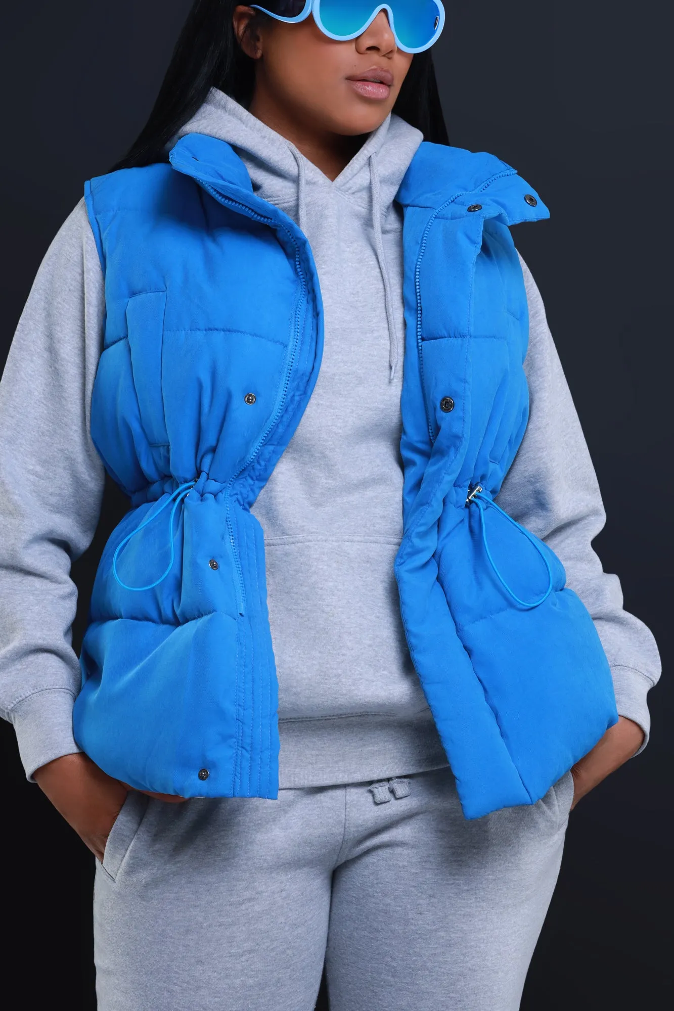 With The Crew Oversized Puffer Vest - Blue