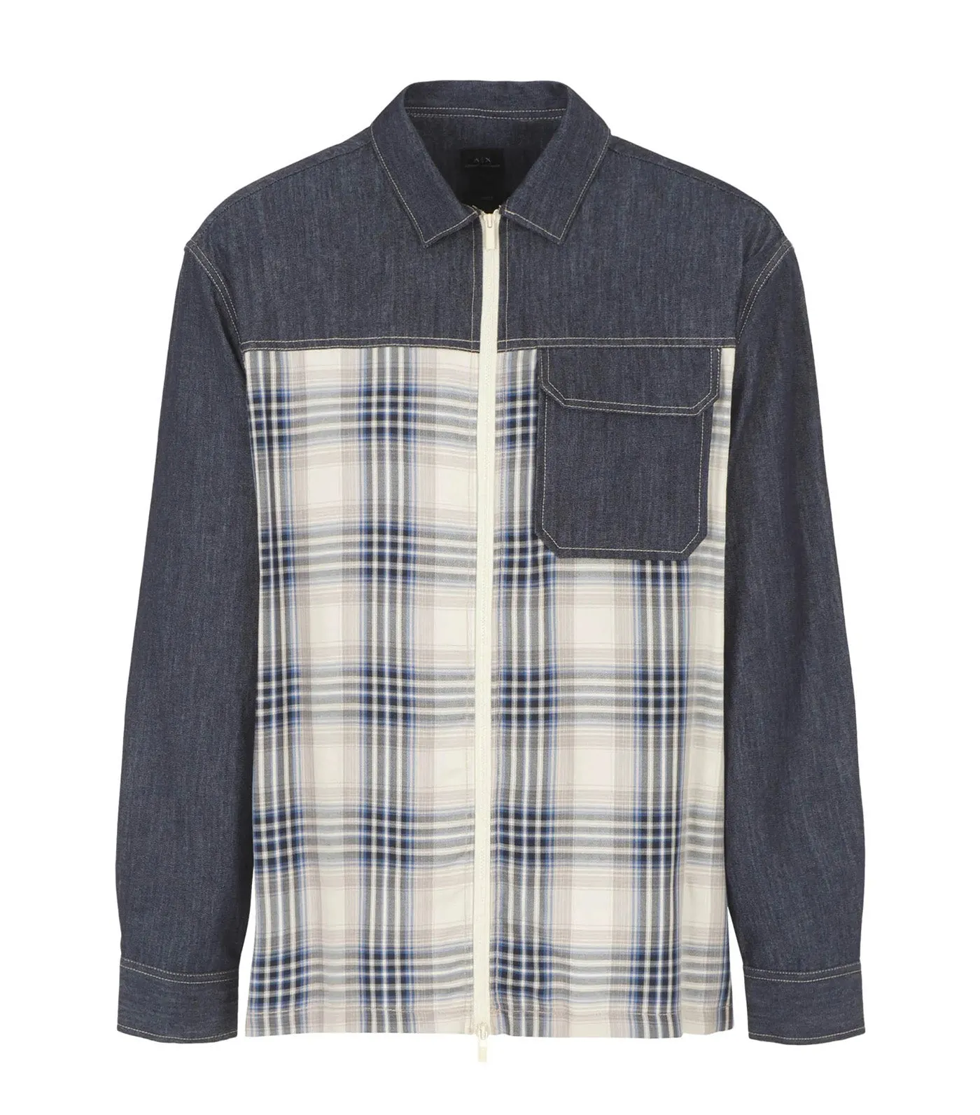 Zip Shirt With Patch Pocket Indigo Denim