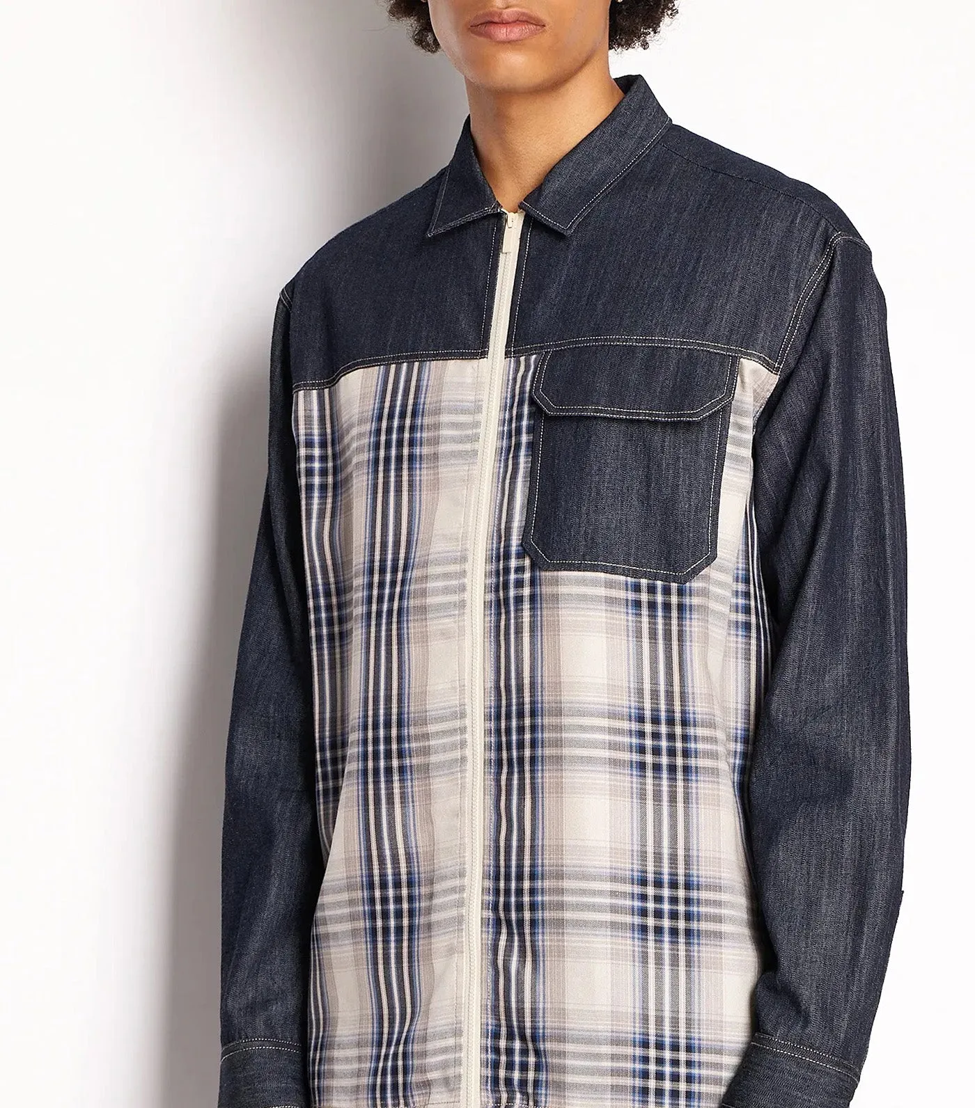 Zip Shirt With Patch Pocket Indigo Denim